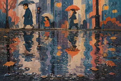 Abstract Urban Puddle Reflections at Blue Hour