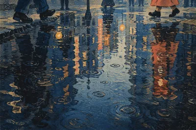 Abstract Urban Puddle Reflections at Blue Hour