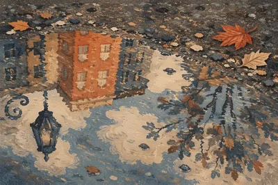 Abstract Urban Puddle Reflections After Rain