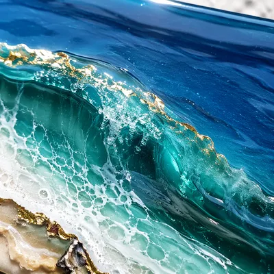 Photorealistic Resin Ocean Wave in Blue Teal