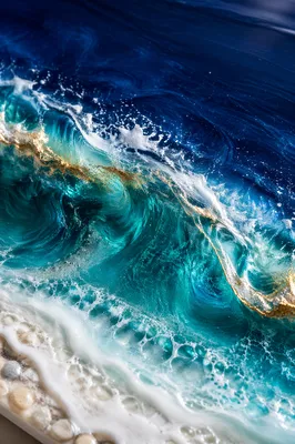 Photorealistic Resin Ocean Wave in Teal Gold