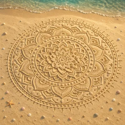 Sunrise Sand Mandala on Quiet Shoreline