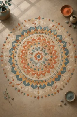 Symmetric Sand Art Mandala on Stone