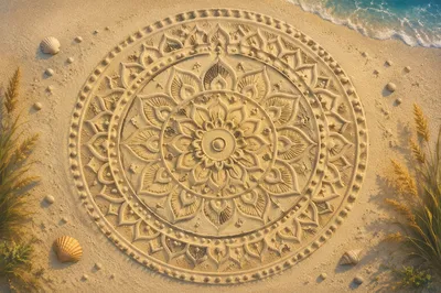 Sunrise Sand Mandala on Quiet Shore