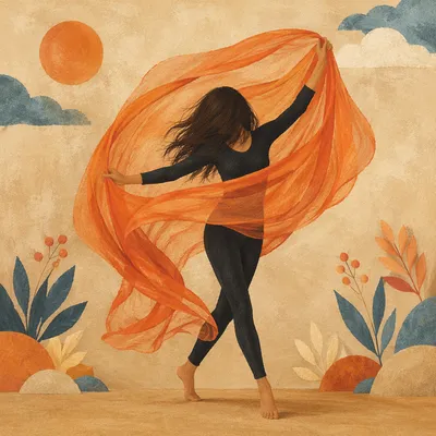 Flowing Orange Silk Abstract Dance Portrait