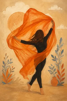Flowing Orange Silk Abstract Dance Portrait
