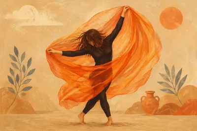 Flowing Orange Silk Abstract Dance Portrait