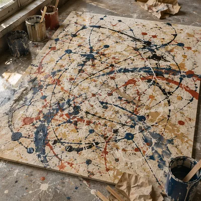 Energetic Drip Art Canvas Overhead Scene