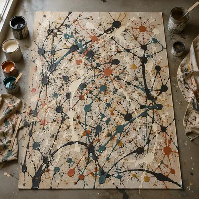 Abstract Drip Paint Canvas Overhead Scene