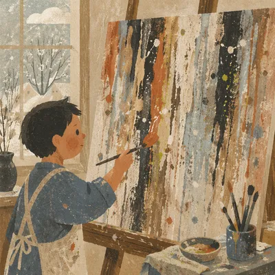 Winter Drip Painting on Raw Canvas