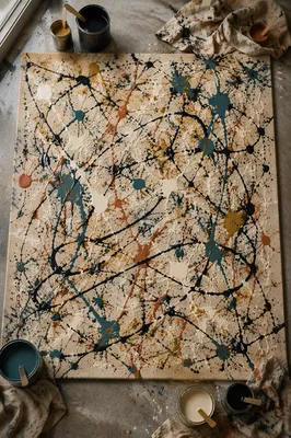 Abstract Drip Paint Canvas Studio Scene