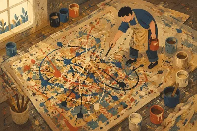 Dynamic Drip Painting on Studio Canvas