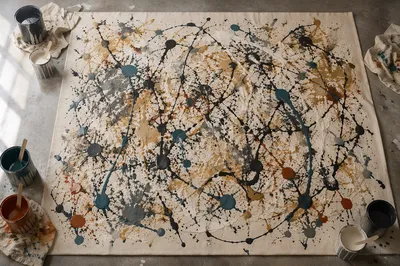 Abstract Drip Paint Canvas Studio Scene