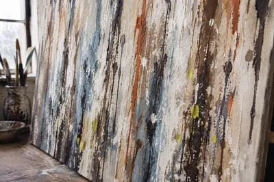 Winter Drip Painting on Raw Canvas