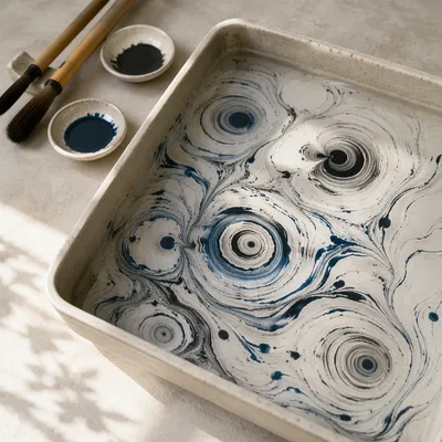 Suminagashi Ink Rings on Quiet Water