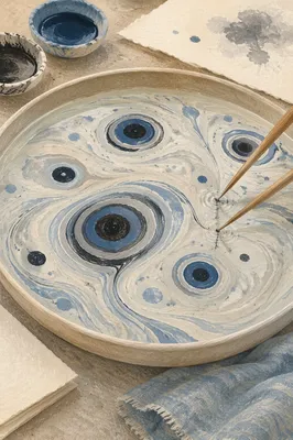 Suminagashi Ink Rings on Calm Water