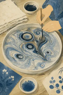 Suminagashi Marbling Ink on Water Scene