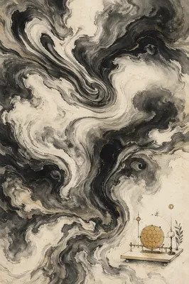 Suminagashi Marbling with Golden Technical Motif