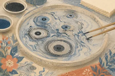 Suminagashi Ink Rings on Calm Water