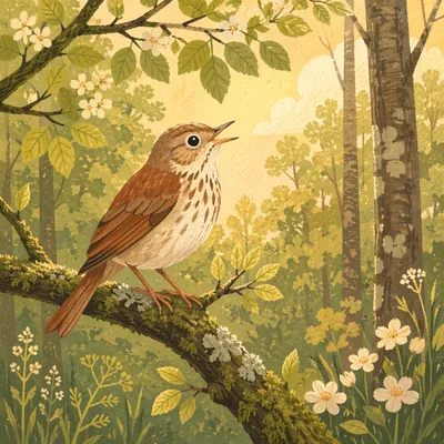 Singing Songbird on Mossy Spring Branch