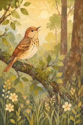 Singing Songbird on Mossy Spring Branch