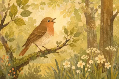 Singing Songbird on Mossy Spring Branch
