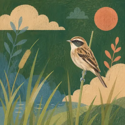 Small Songbird Perched in Wetland Meadow