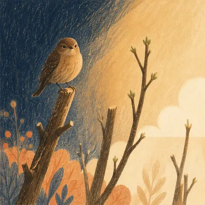 Small Brown Songbird on Spring Branch