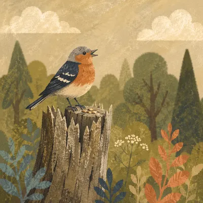 Small Songbird on Weathered Tree Stump