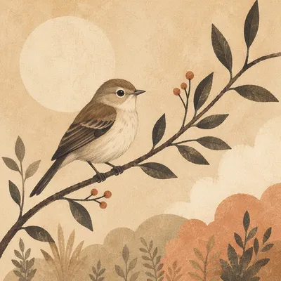 Small Songbird on Leafy Branch