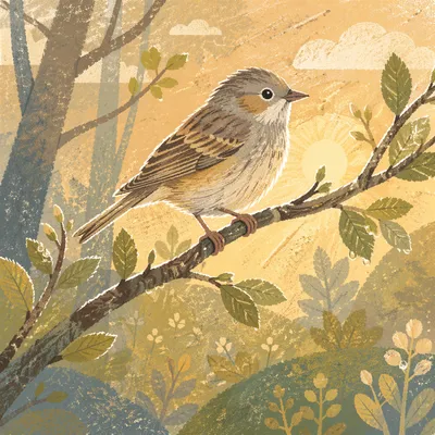 Spring Songbird on Budding Woodland Branch