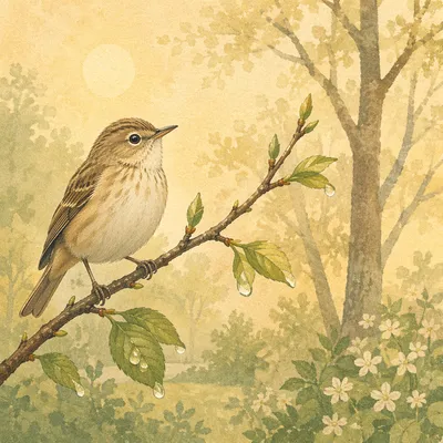 Peaceful Songbird on Spring Garden Branch