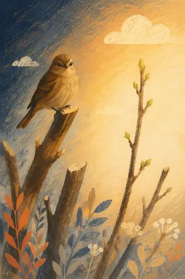 Small Brown Songbird on Spring Branch