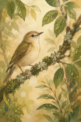 Small Songbird on Mossy Woodland Branch