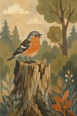 Small Songbird on Weathered Tree Stump