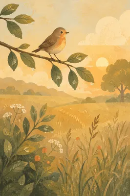 Sunrise Songbird on Dewy Countryside Branch