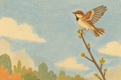 Songbird Balancing on Spring Branch