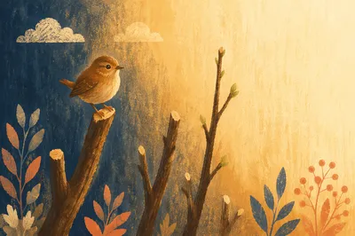Small Songbird on Spring Garden Branch