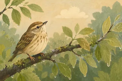 Spring Songbird on Mossy Woodland Branch