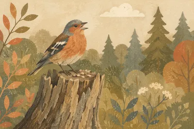 Small Songbird Calling on Weathered Stump
