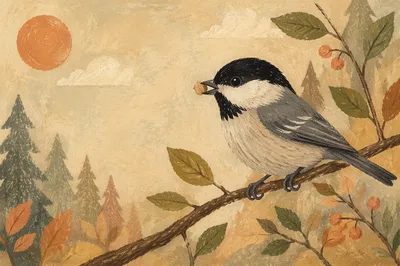 Small Songbird Perched on Forest Branch