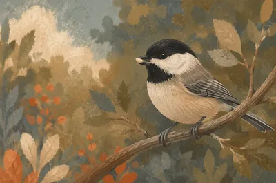 Small Songbird Perched on Woodland Branch