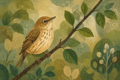 Small Songbird on Garden Branch