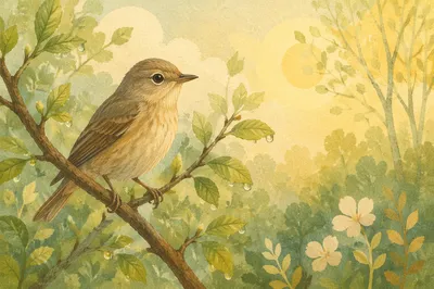 Small Songbird on Spring Budding Branch