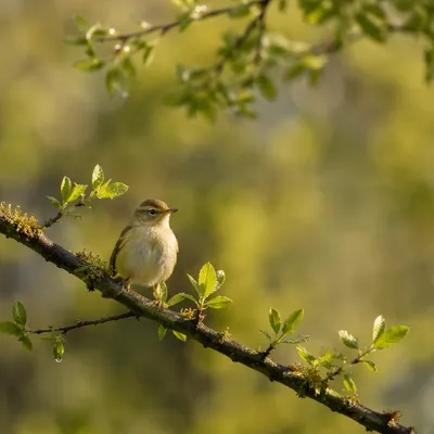 Tiny Songbird on Mossy Branch