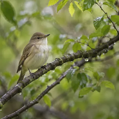 Small Songbird on Mossy Woodland Branch