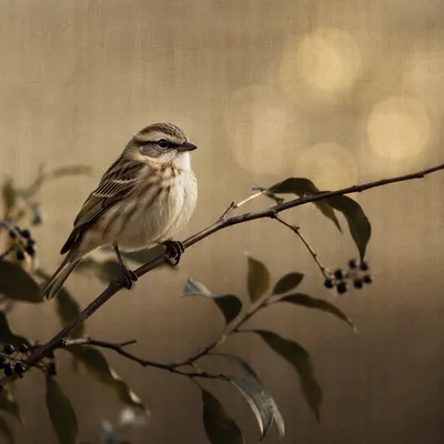 Small Songbird on Leafy Branch