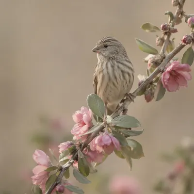 Small Songbird on Dusty Rose Branch