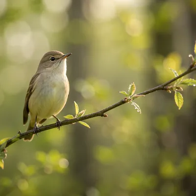 Small Songbird on Spring Budding Branch