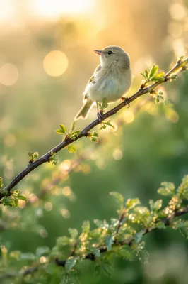 Tiny Songbird on Spring Orchard Branch